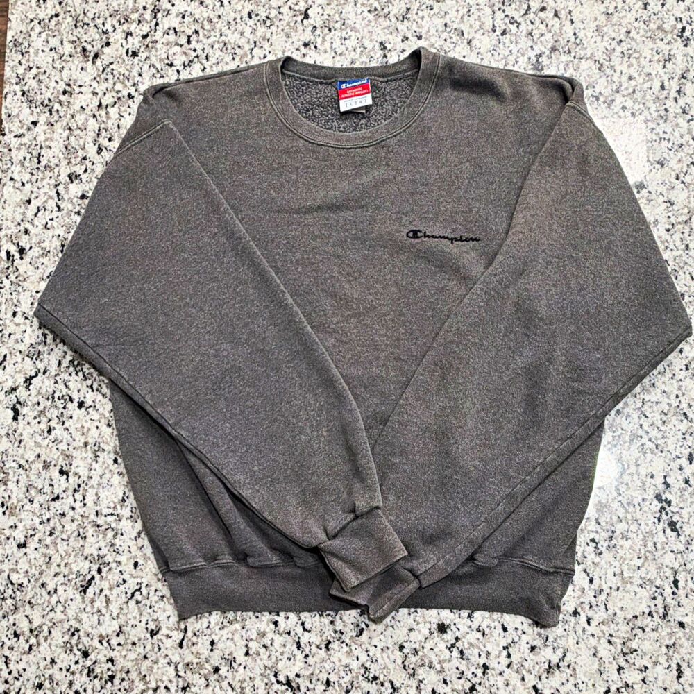 Champion Crewneck Sweatshirt Mens Large Dark Gray Embroidered Script Logo L Y2K